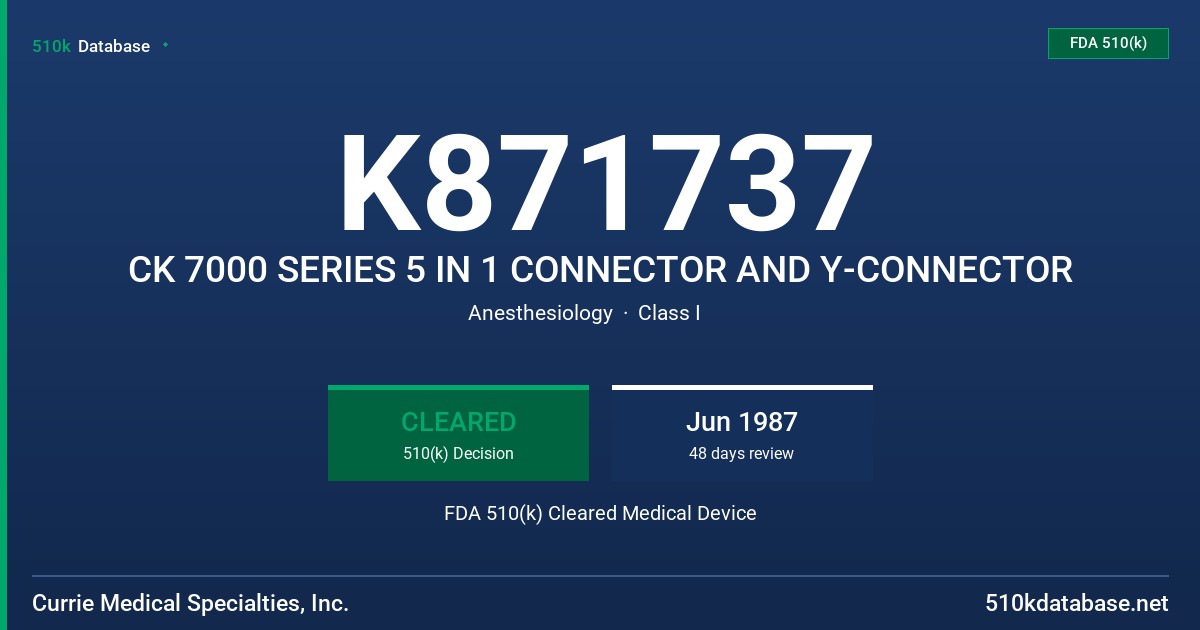 K871737 CK 7000 SERIES 5 IN 1 CONNECTOR AND Y-CONNECTOR FDA 510(k) Cleared Medical Device