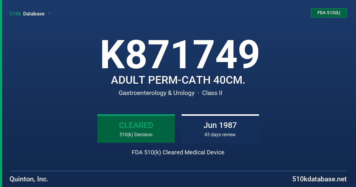 K871749 ADULT PERM-CATH 40CM. FDA 510(k) Cleared Medical Device
