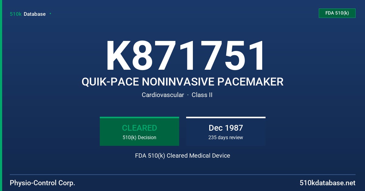 K871751 QUIK-PACE NONINVASIVE PACEMAKER FDA 510(k) Cleared Medical Device