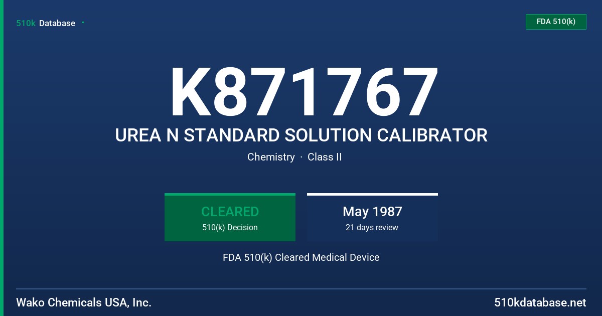 K871767 UREA N STANDARD SOLUTION CALIBRATOR FDA 510(k) Cleared Medical Device