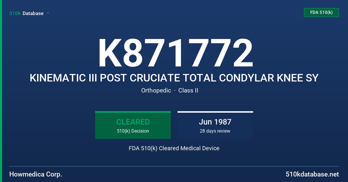 K871772 KINEMATIC III POST CRUCIATE TOTAL CONDYLAR KNEE SY FDA 510(k) Cleared Medical Device