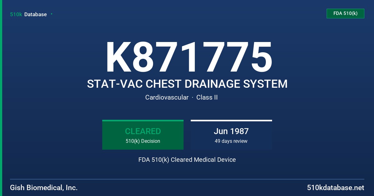K871775 STAT-VAC CHEST DRAINAGE SYSTEM FDA 510(k) Cleared Medical Device