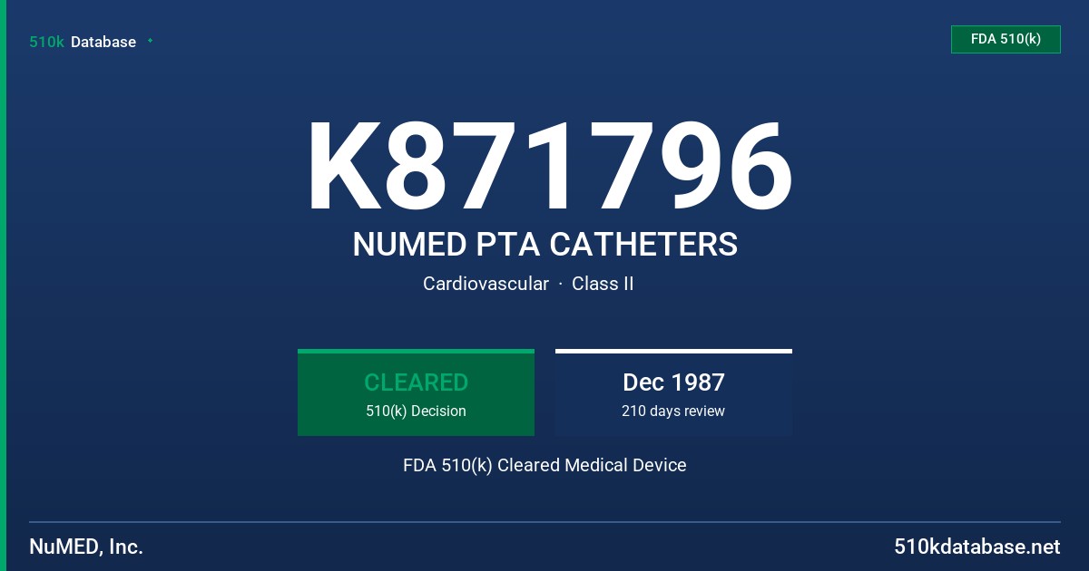 K871796 NUMED PTA CATHETERS FDA 510(k) Cleared Medical Device
