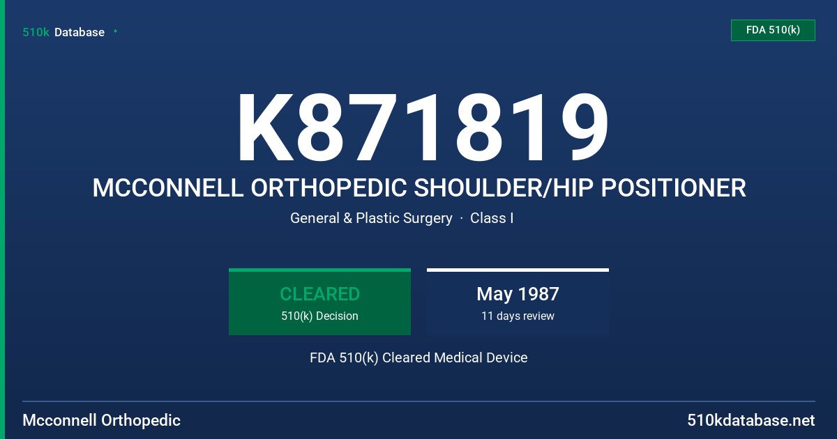 K871819 MCCONNELL ORTHOPEDIC SHOULDER/HIP POSITIONER FDA 510(k) Cleared Medical Device