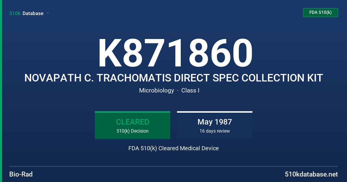 K871860 NOVAPATH C. TRACHOMATIS DIRECT SPEC COLLECTION KIT FDA 510(k) Cleared Medical Device