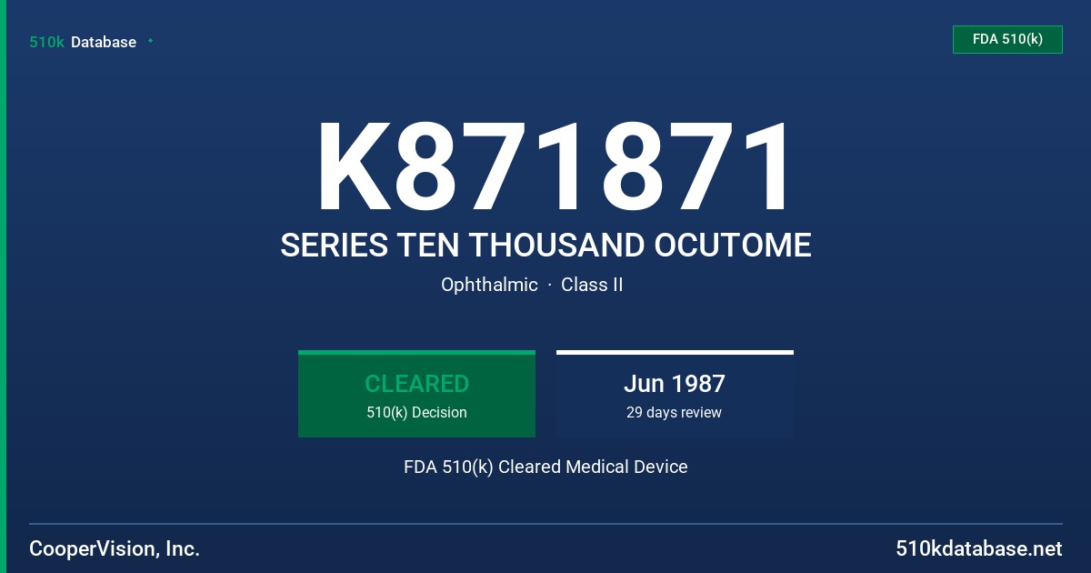 K871871 SERIES TEN THOUSAND OCUTOME FDA 510(k) Cleared Medical Device