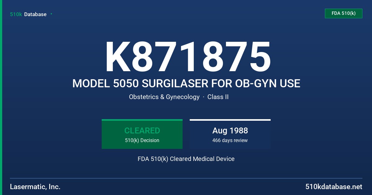 K871875 MODEL 5050 SURGILASER FOR OB-GYN USE FDA 510(k) Cleared Medical Device