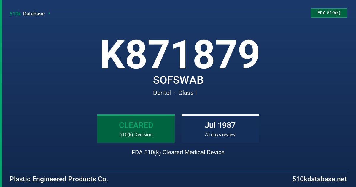 K871879 SOFSWAB FDA 510(k) Cleared Medical Device