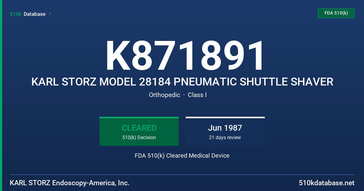 K871891 KARL STORZ MODEL 28184 PNEUMATIC SHUTTLE SHAVER FDA 510(k) Cleared Medical Device