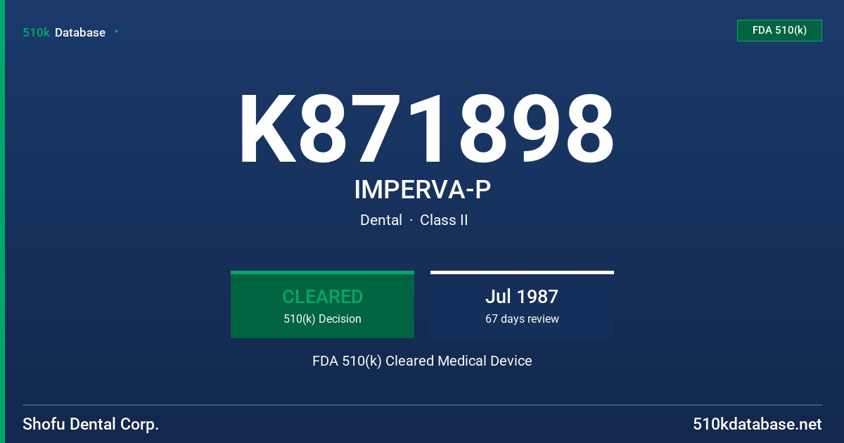 K871898 IMPERVA-P FDA 510(k) Cleared Medical Device