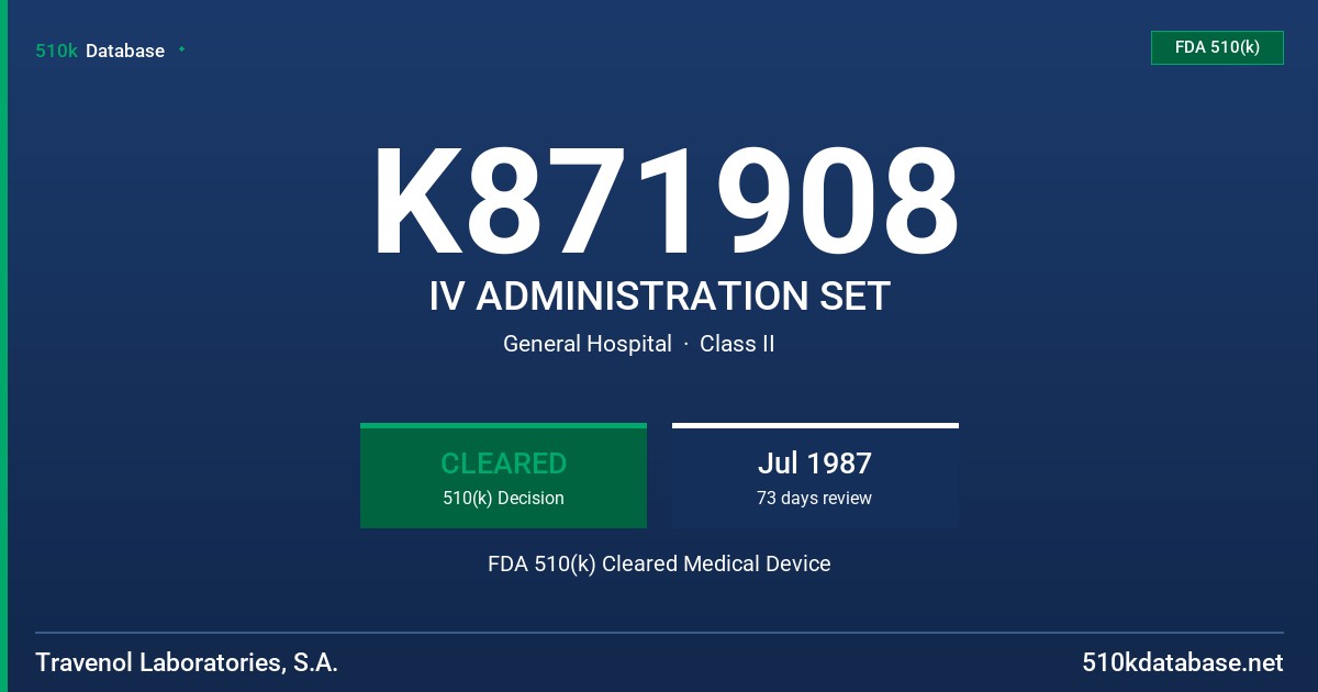 K871908 IV ADMINISTRATION SET FDA 510(k) Cleared Medical Device