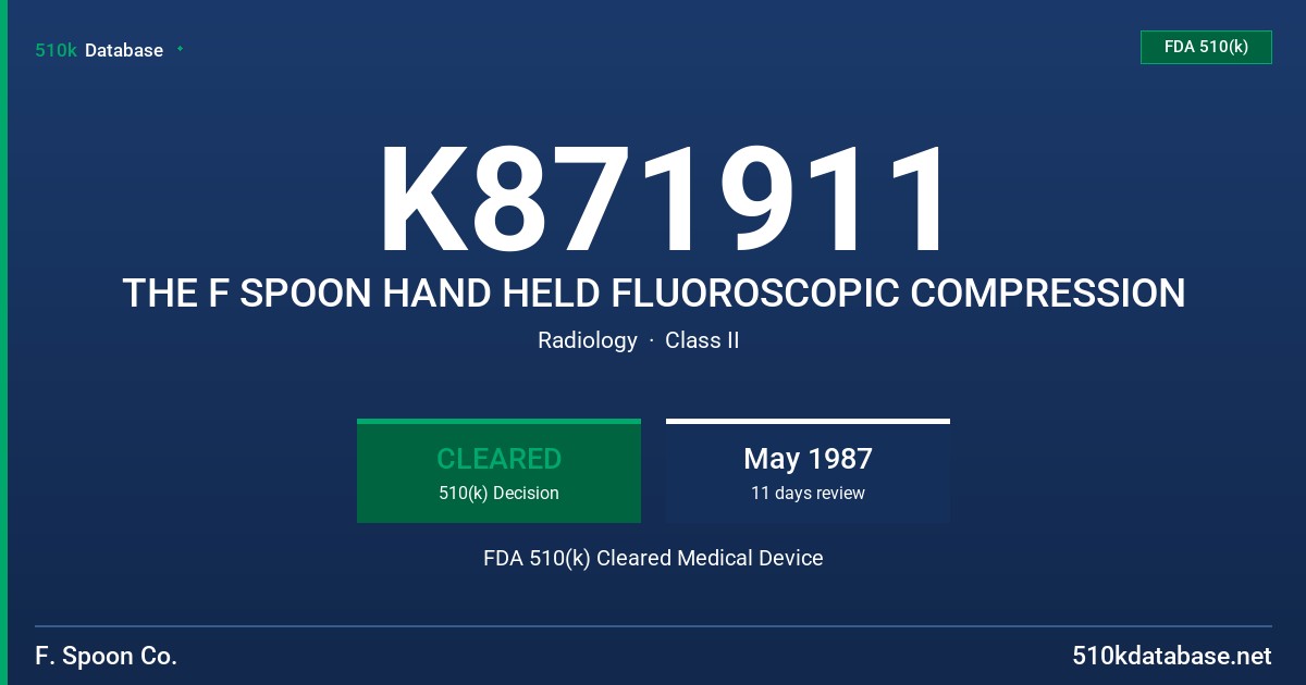 K871911 THE F SPOON HAND HELD FLUOROSCOPIC COMPRESSION FDA 510(k) Cleared Medical Device
