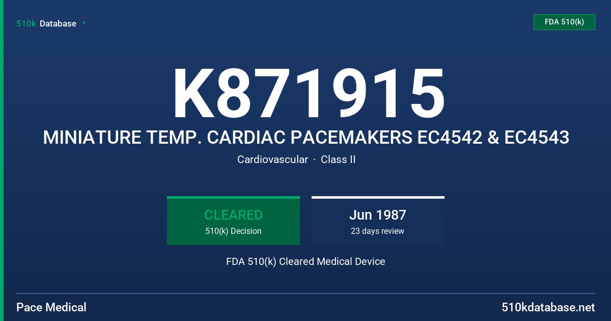 K871915 MINIATURE TEMP. CARDIAC PACEMAKERS EC4542 & EC4543 FDA 510(k) Cleared Medical Device