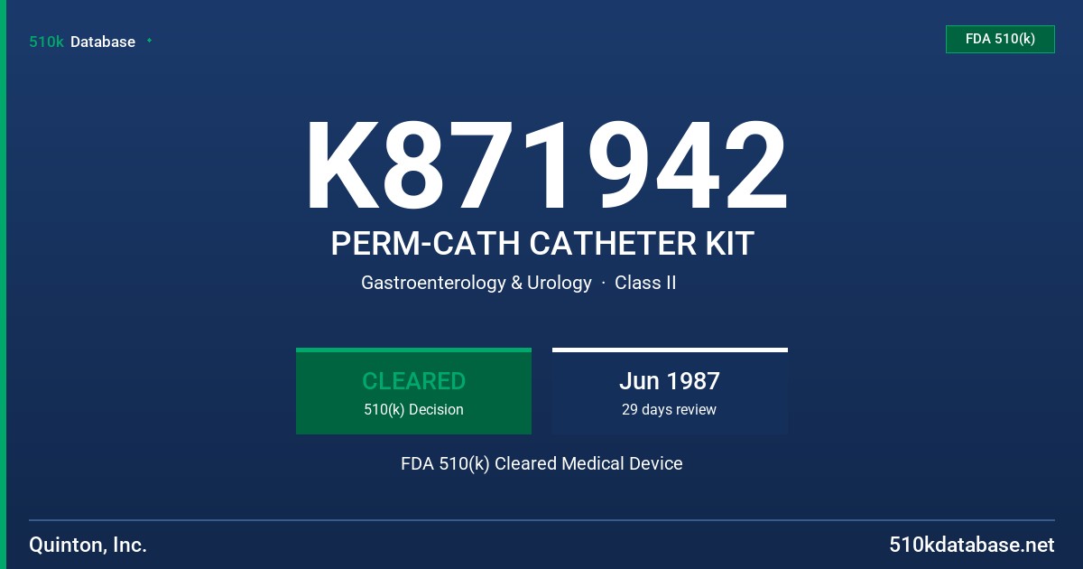 K871942 PERM-CATH CATHETER KIT FDA 510(k) Cleared Medical Device