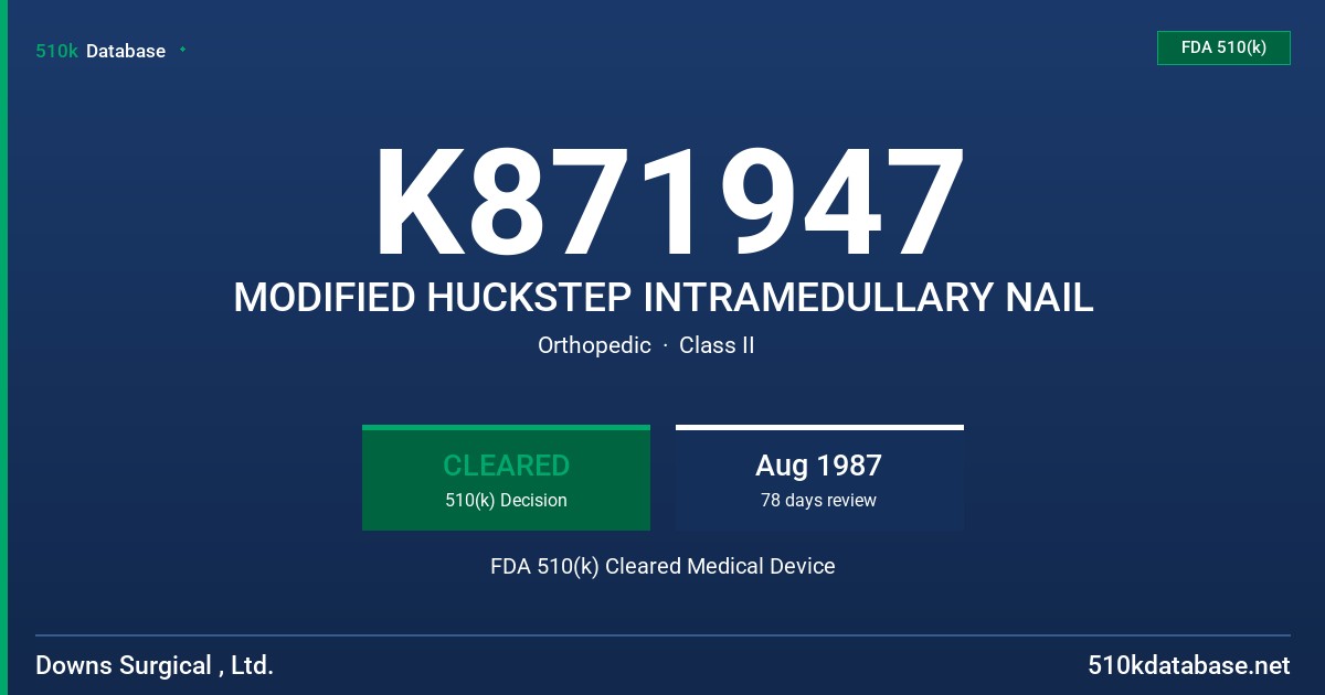 K871947 MODIFIED HUCKSTEP INTRAMEDULLARY NAIL FDA 510(k) Cleared Medical Device