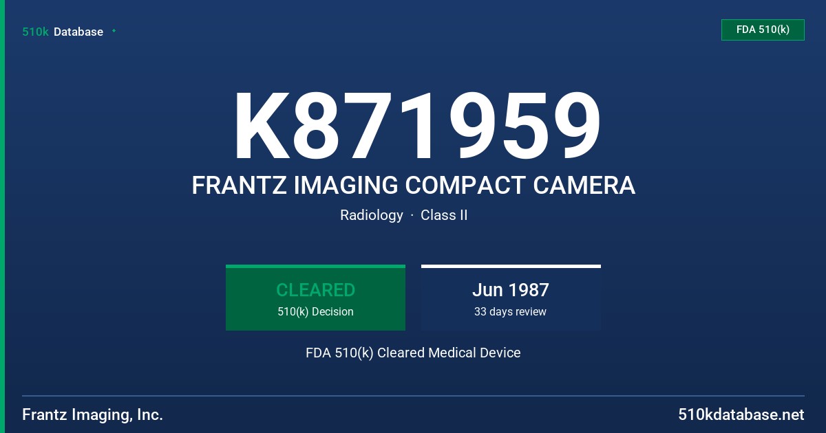 K871959 FRANTZ IMAGING COMPACT CAMERA FDA 510(k) Cleared Medical Device
