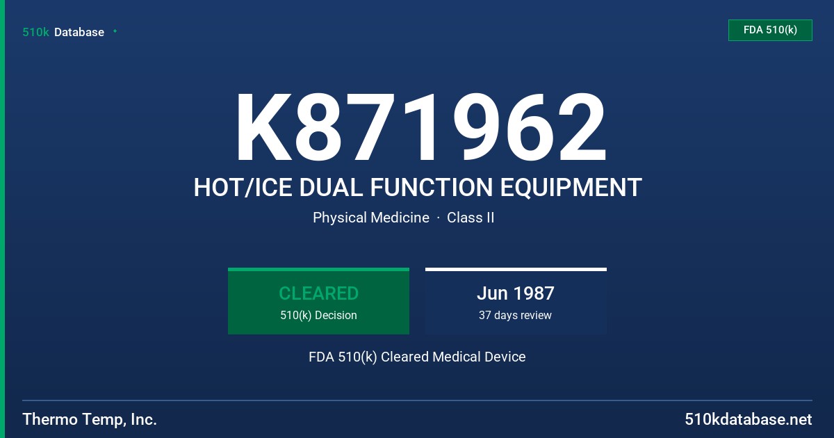 K871962 HOT/ICE DUAL FUNCTION EQUIPMENT FDA 510(k) Cleared Medical Device