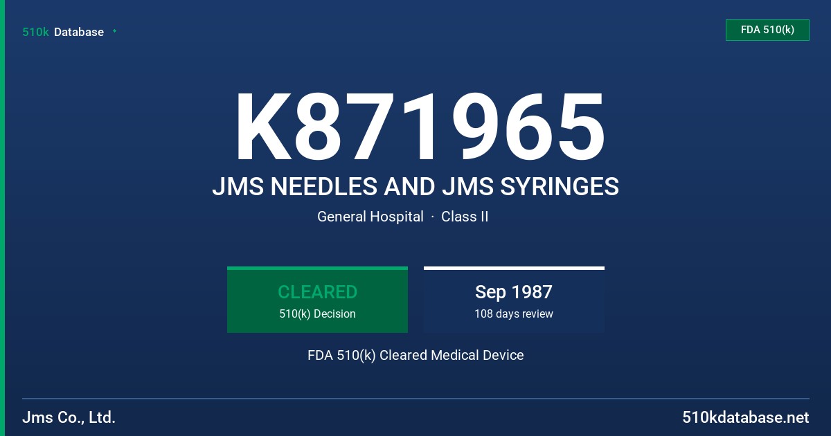 K871965 JMS NEEDLES AND JMS SYRINGES FDA 510(k) Cleared Medical Device