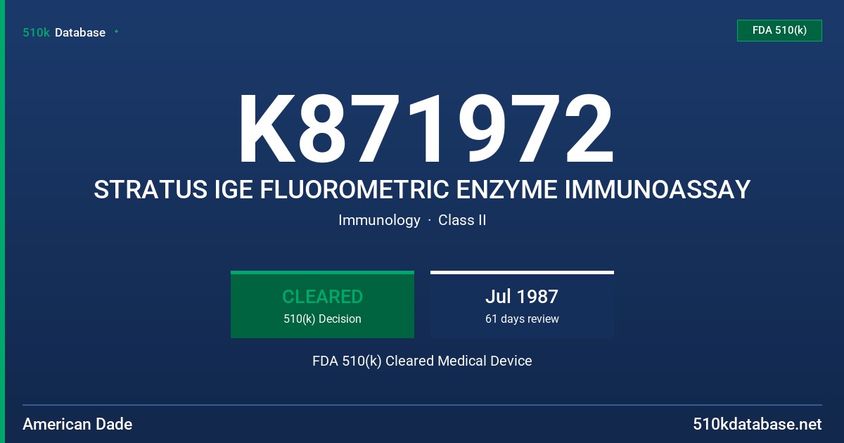 K871972 STRATUS IGE FLUOROMETRIC ENZYME IMMUNOASSAY FDA 510(k) Cleared Medical Device