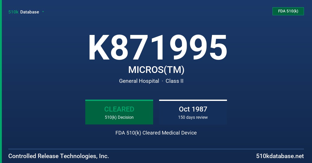 K871995 MICROS(TM) FDA 510(k) Cleared Medical Device