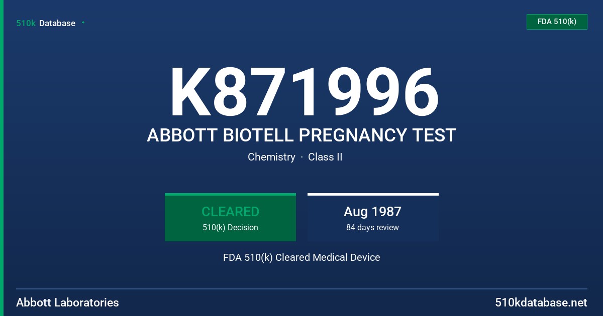 K871996 ABBOTT BIOTELL PREGNANCY TEST FDA 510(k) Cleared Medical Device