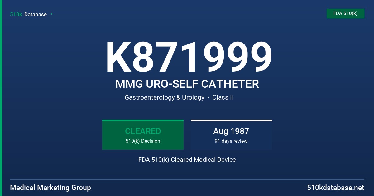 K871999 MMG URO-SELF CATHETER FDA 510(k) Cleared Medical Device