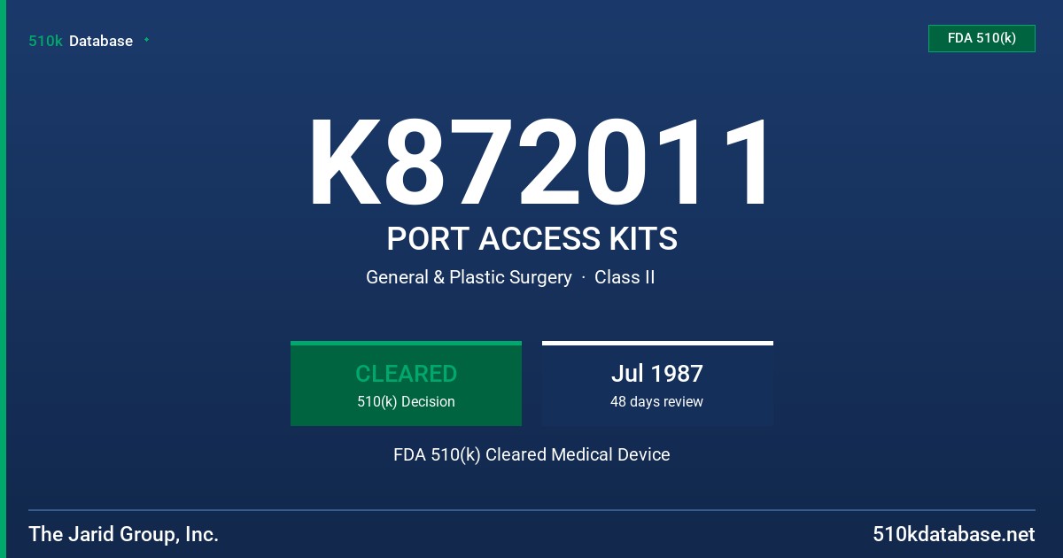 K872011 PORT ACCESS KITS FDA 510(k) Cleared Medical Device