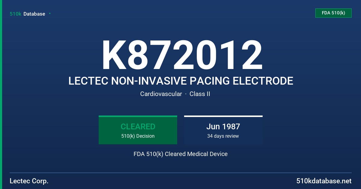 K872012 LECTEC NON-INVASIVE PACING ELECTRODE FDA 510(k) Cleared Medical Device