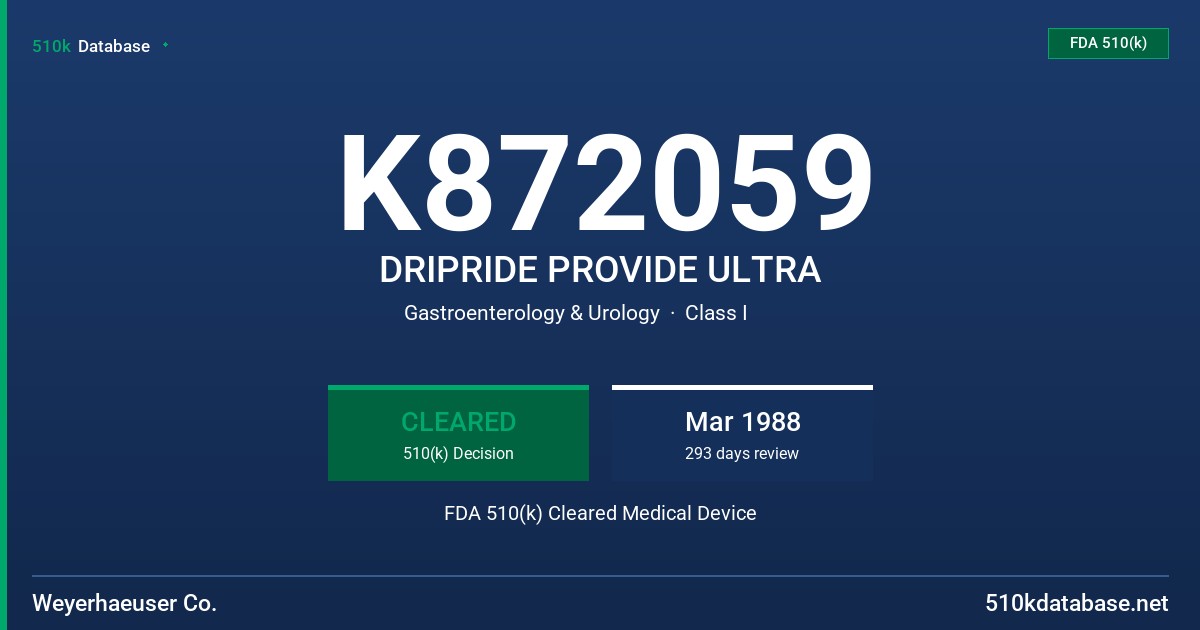 K872059 DRIPRIDE PROVIDE ULTRA FDA 510(k) Cleared Medical Device