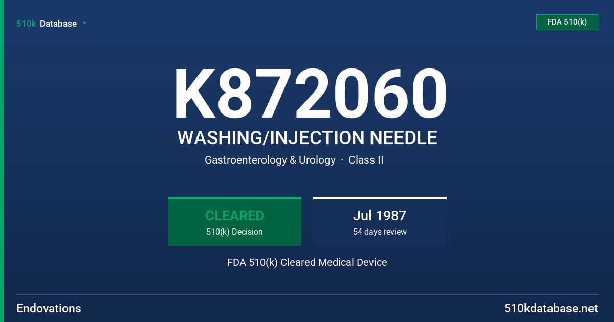 K872060 WASHING/INJECTION NEEDLE FDA 510(k) Cleared Medical Device
