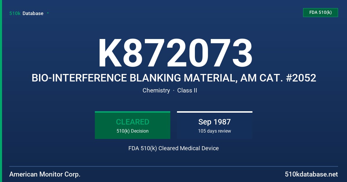 K872073 BIO-INTERFERENCE BLANKING MATERIAL, AM CAT. #2052 FDA 510(k) Cleared Medical Device