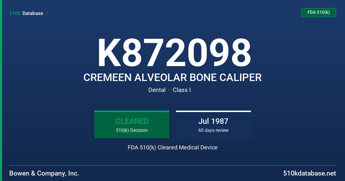 K872098 CREMEEN ALVEOLAR BONE CALIPER FDA 510(k) Cleared Medical Device
