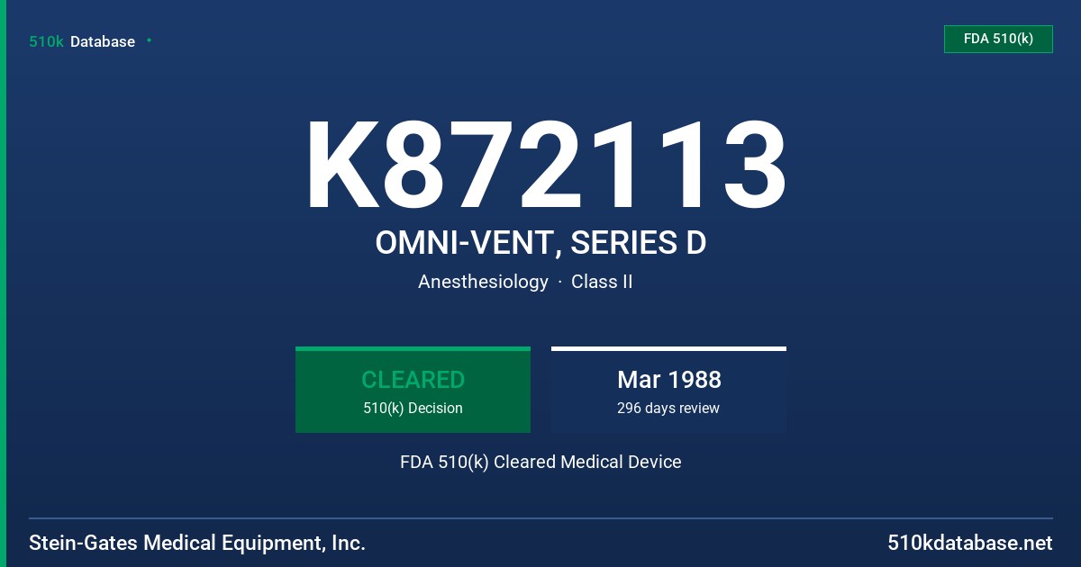 K872113 OMNI-VENT, SERIES D FDA 510(k) Cleared Medical Device