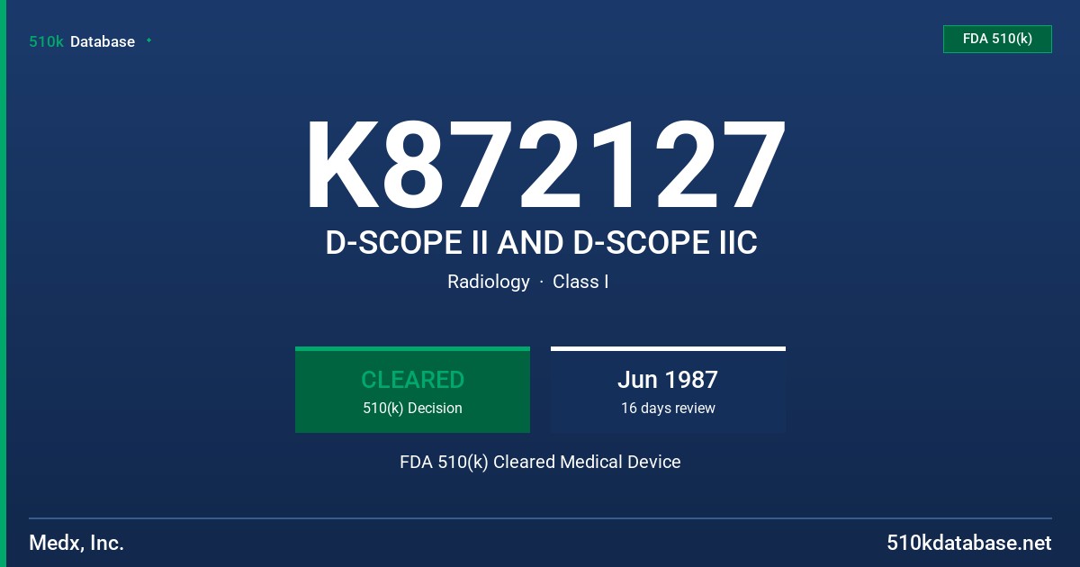 K872127 D-SCOPE II AND D-SCOPE IIC FDA 510(k) Cleared Medical Device