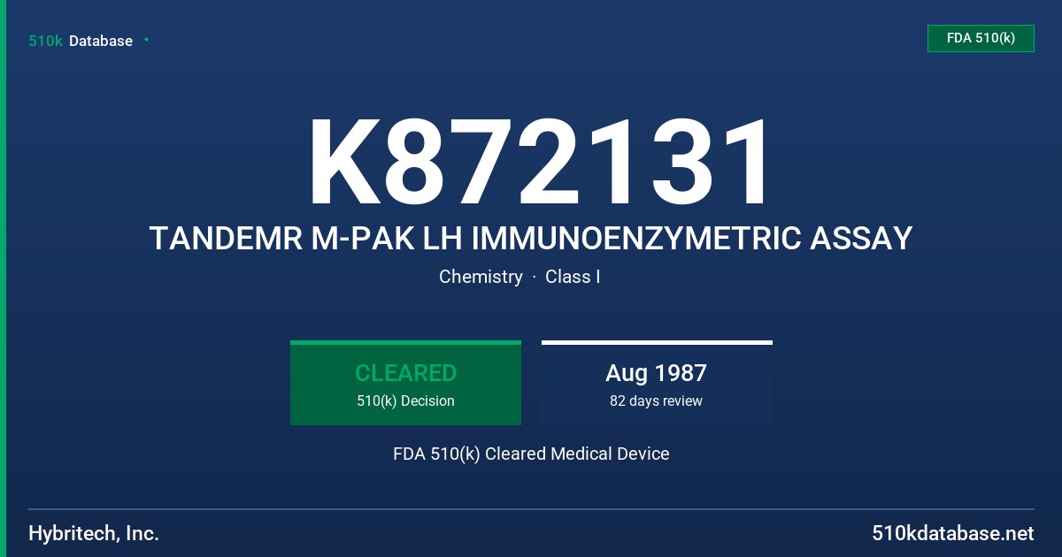 K872131 TANDEMR M-PAK LH IMMUNOENZYMETRIC ASSAY FDA 510(k) Cleared Medical Device