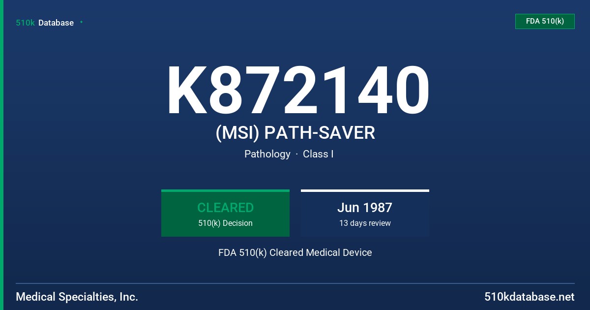 K872140 (MSI) PATH-SAVER FDA 510(k) Cleared Medical Device