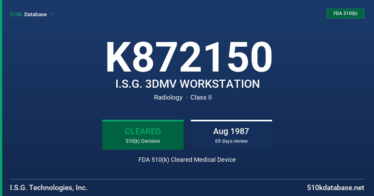 K872150 I.S.G. 3DMV WORKSTATION FDA 510(k) Cleared Medical Device