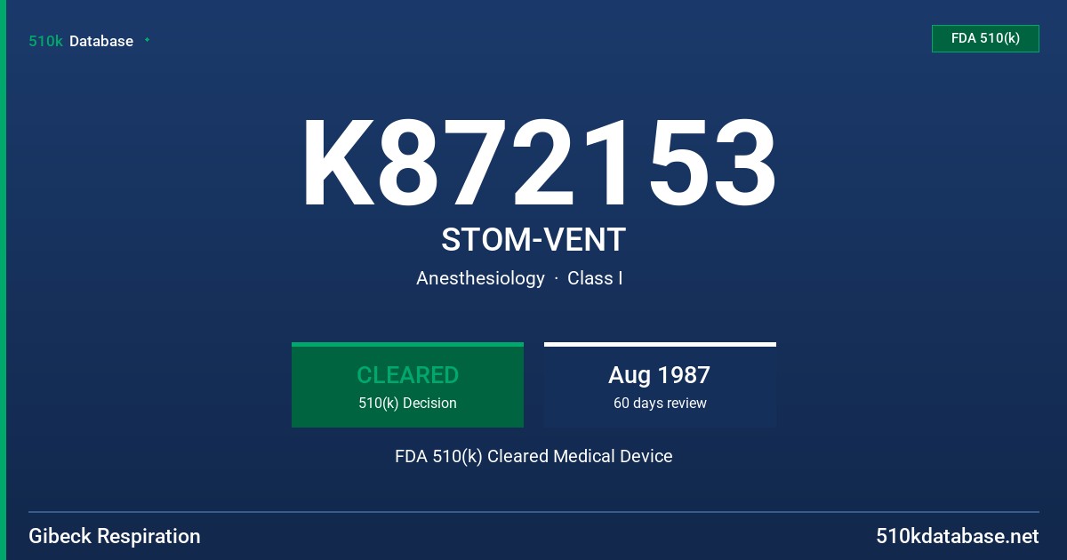 K872153 STOM-VENT FDA 510(k) Cleared Medical Device