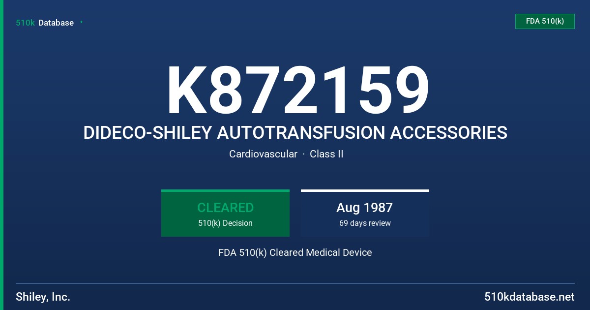 K872159 DIDECO-SHILEY AUTOTRANSFUSION ACCESSORIES FDA 510(k) Cleared Medical Device