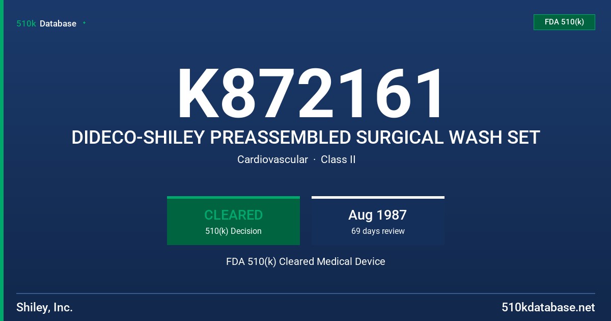 K872161 DIDECO-SHILEY PREASSEMBLED SURGICAL WASH SET FDA 510(k) Cleared Medical Device
