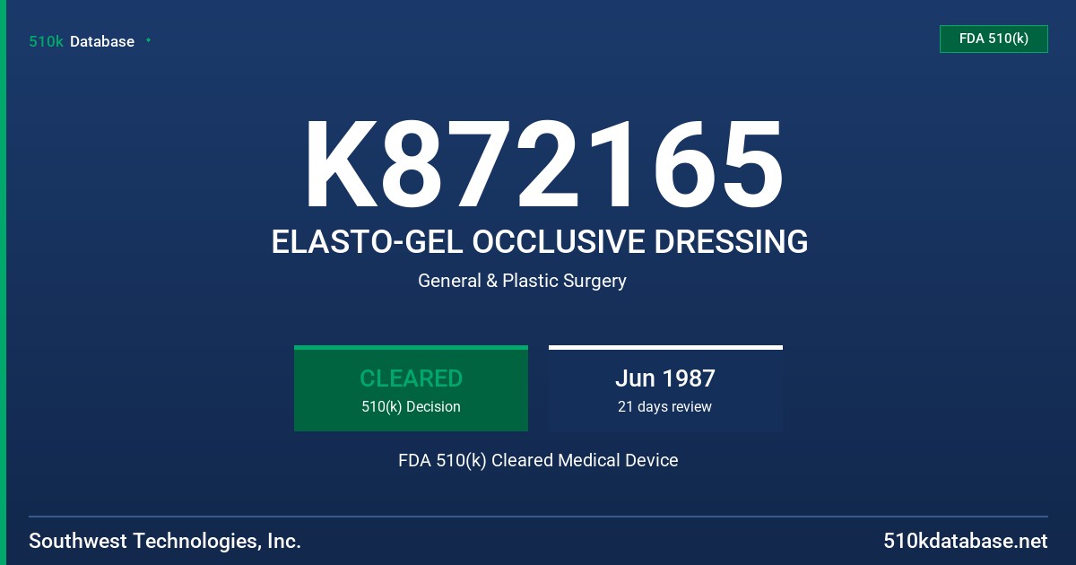 K872165 ELASTO-GEL OCCLUSIVE DRESSING FDA 510(k) Cleared Medical Device