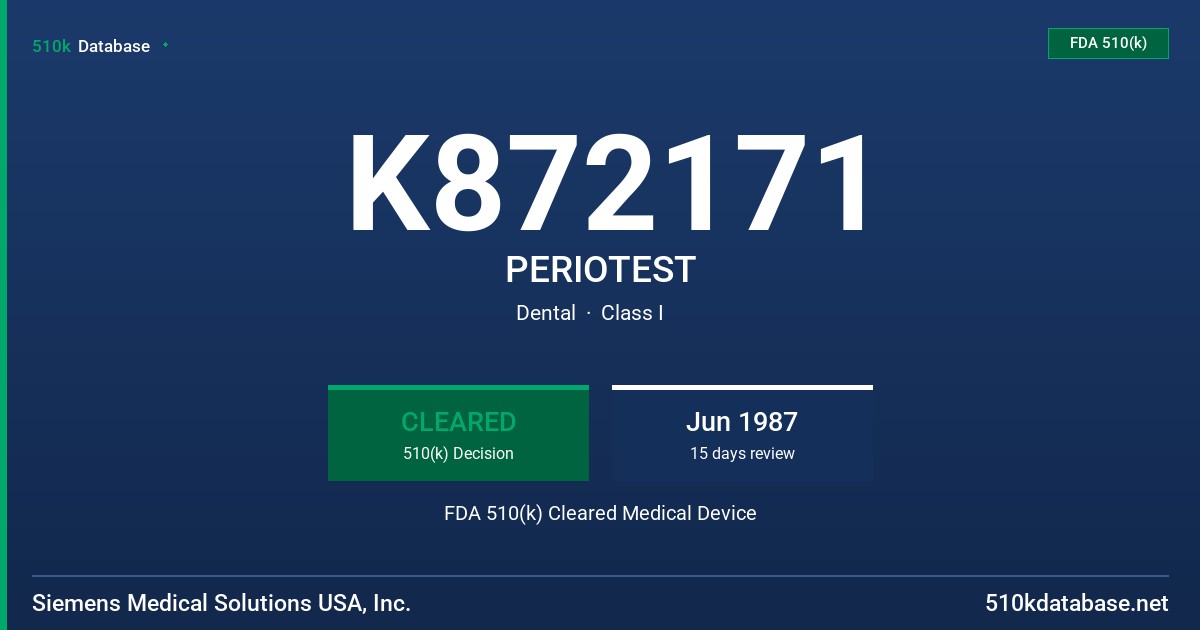 K872171 PERIOTEST FDA 510(k) Cleared Medical Device