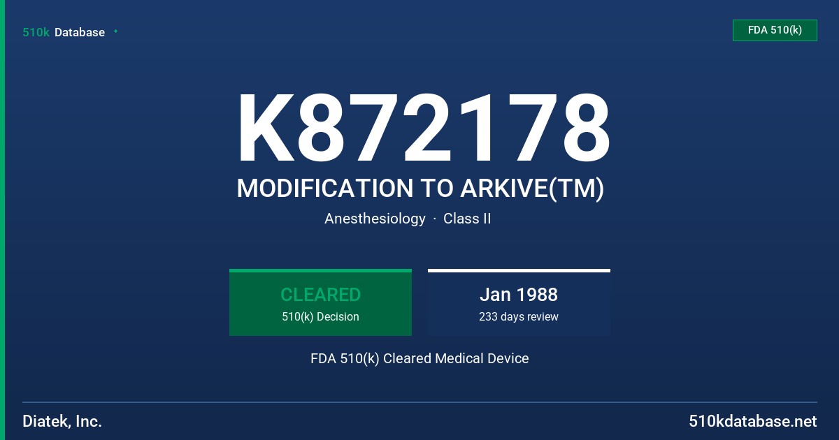 K872178 MODIFICATION TO ARKIVE(TM) FDA 510(k) Cleared Medical Device