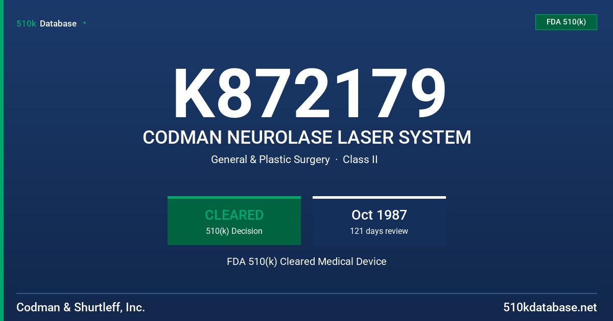 K872179 CODMAN NEUROLASE LASER SYSTEM FDA 510(k) Cleared Medical Device