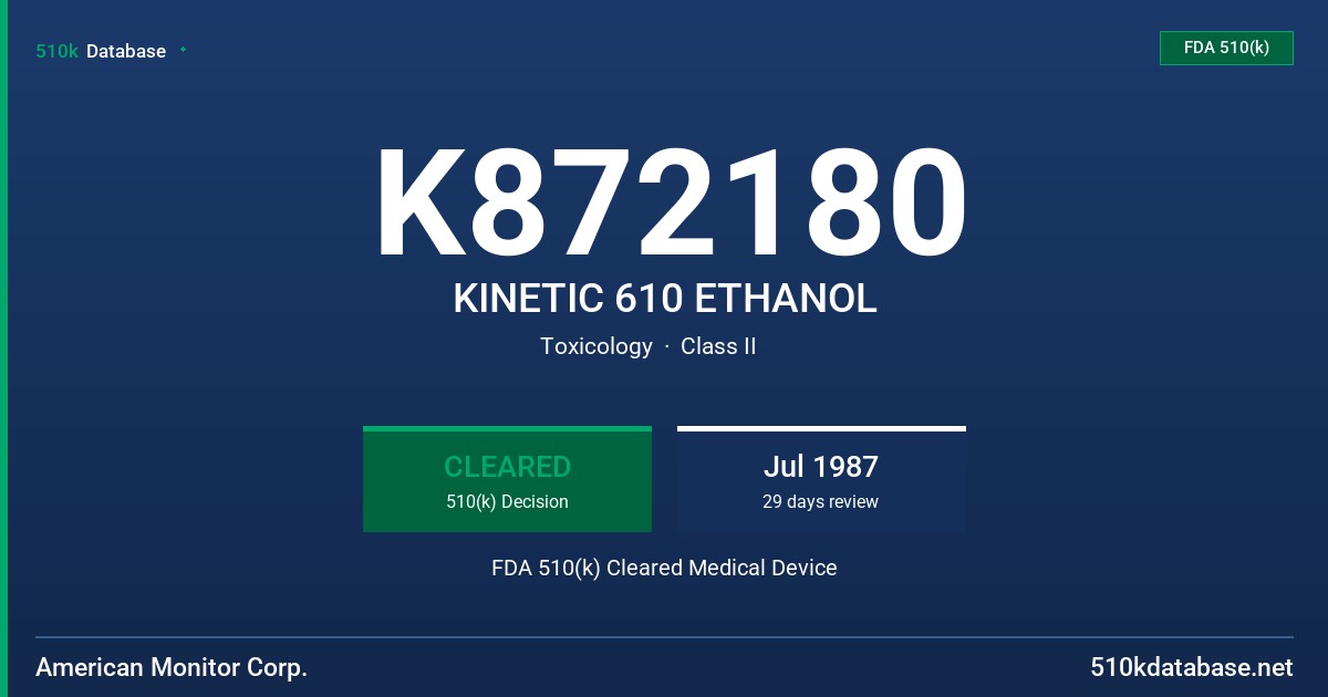 K872180 KINETIC 610 ETHANOL FDA 510(k) Cleared Medical Device
