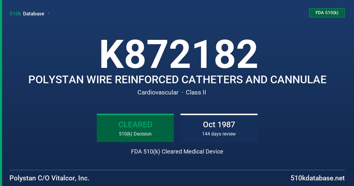 K872182 POLYSTAN WIRE REINFORCED CATHETERS AND CANNULAE FDA 510(k) Cleared Medical Device
