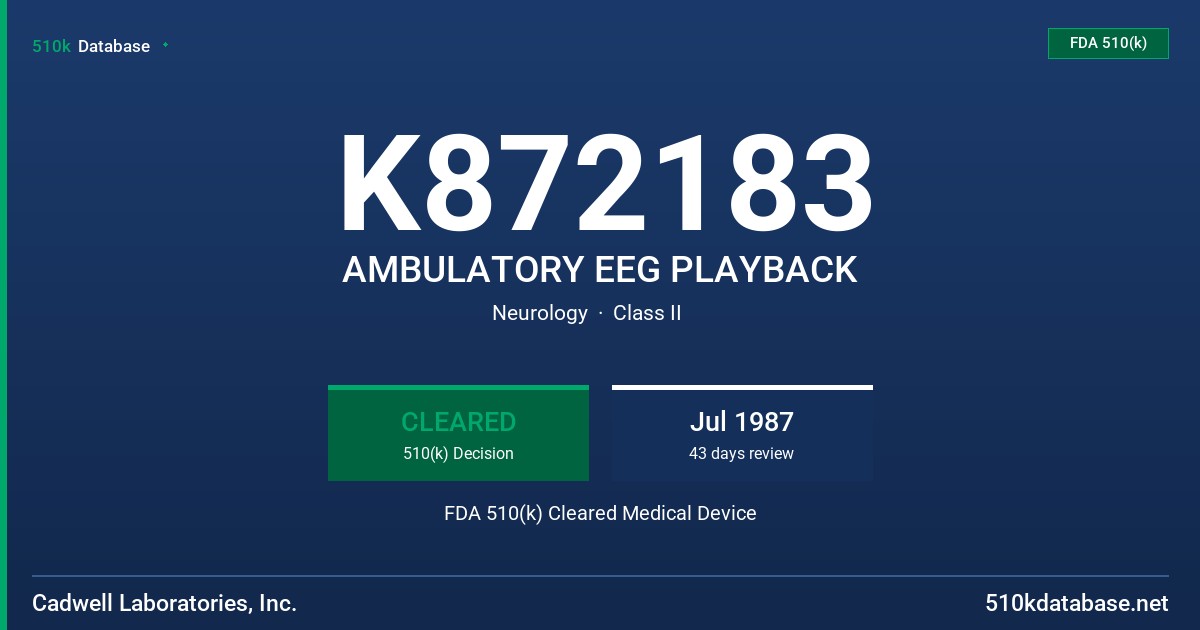 K872183 AMBULATORY EEG PLAYBACK FDA 510(k) Cleared Medical Device