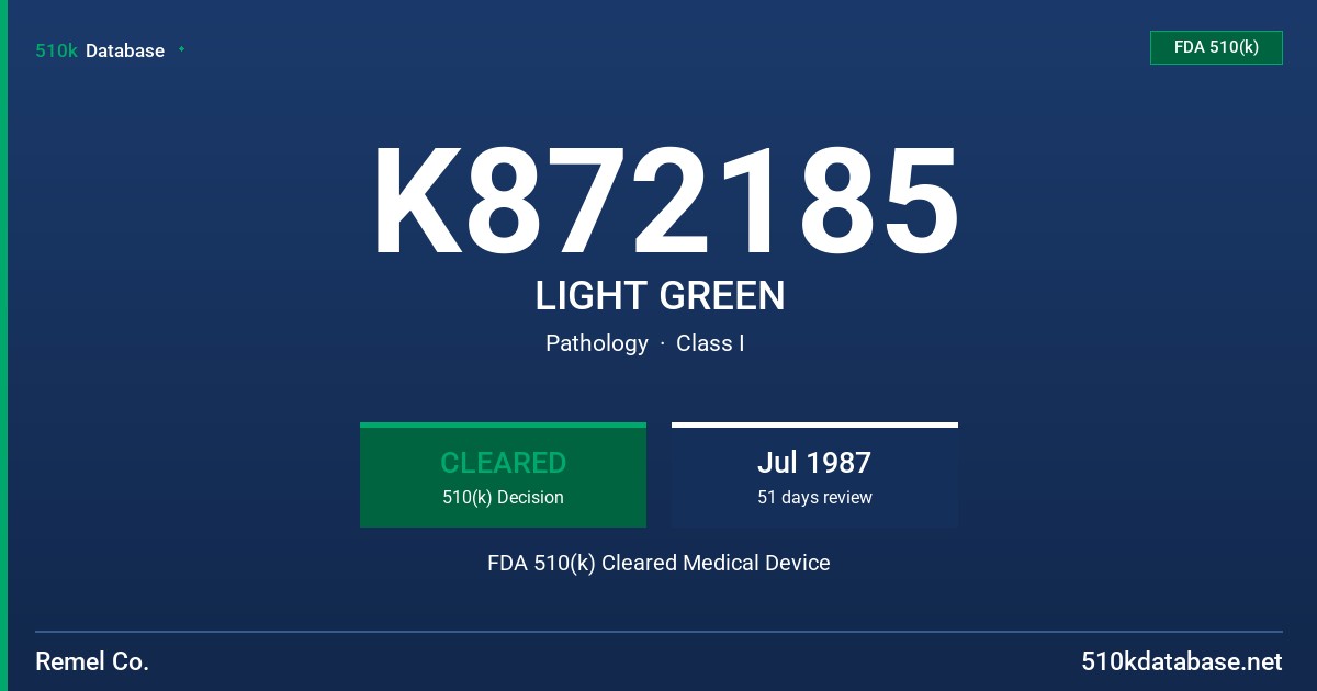 K872185 LIGHT GREEN FDA 510(k) Cleared Medical Device
