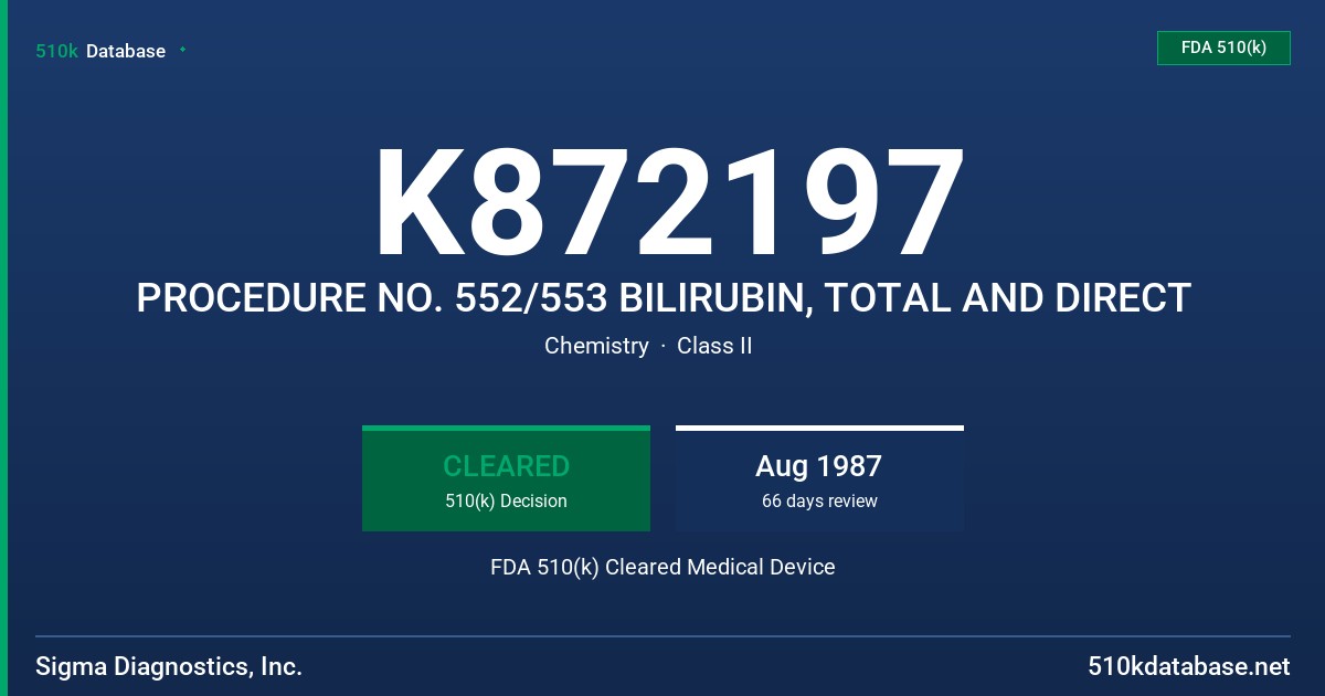 K872197 PROCEDURE NO. 552/553 BILIRUBIN, TOTAL AND DIRECT FDA 510(k) Cleared Medical Device