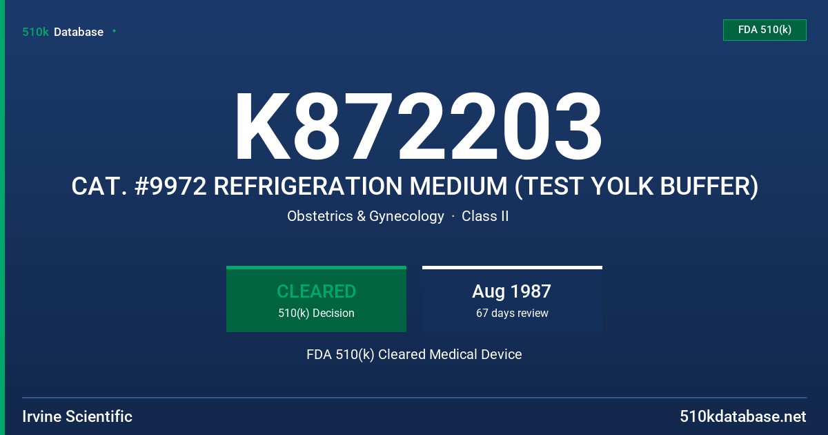 K872203 CAT. #9972 REFRIGERATION MEDIUM (TEST YOLK BUFFER) FDA 510(k) Cleared Medical Device